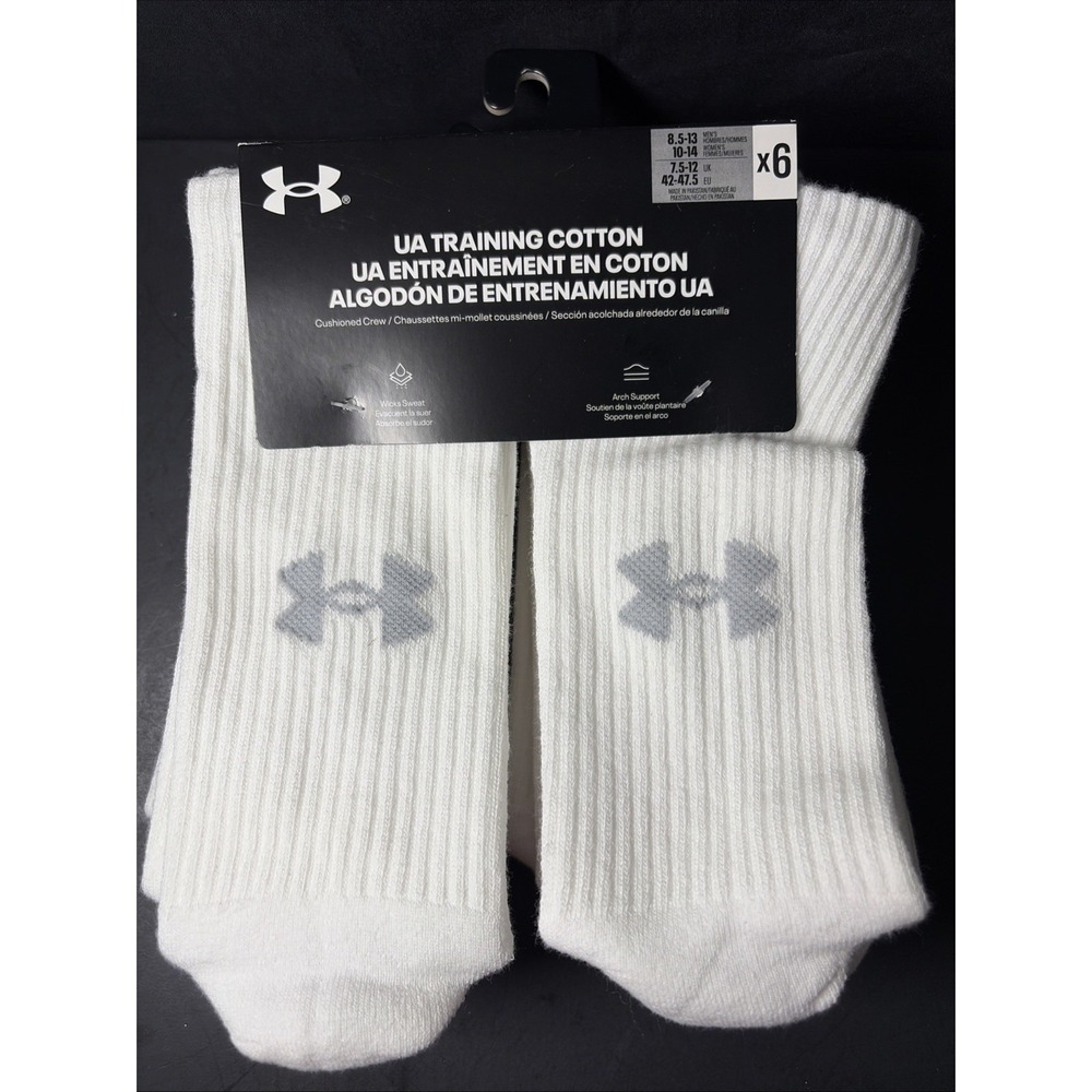 Under Armour Training Cotton 6-Pairs Men's Crew Socks 8.5 - 13 - White